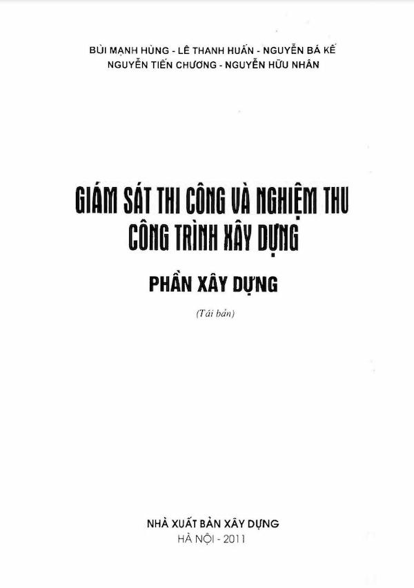 Giám Sát Thi Công Và Nghiệm Thu Công Trình Xây Dựng – Phần Xây Dựng