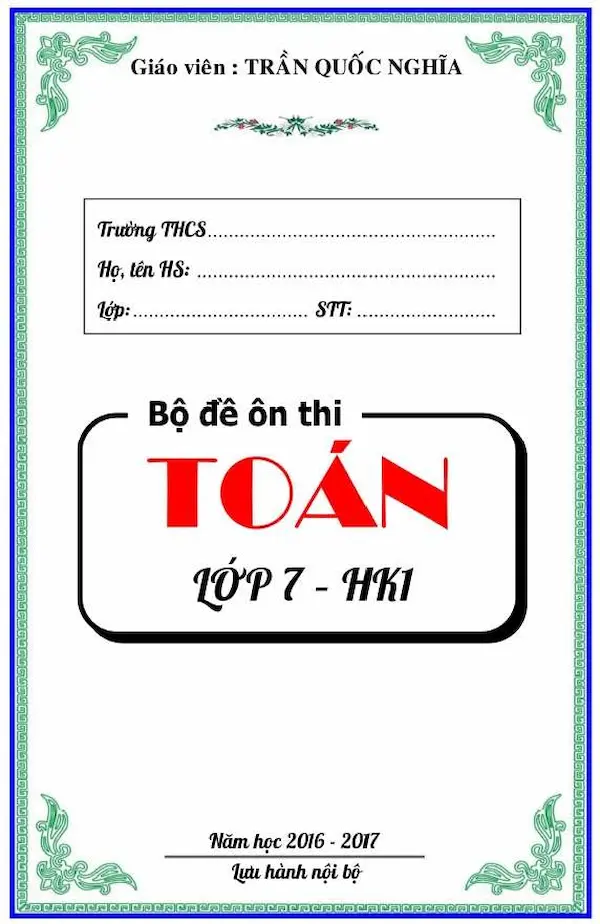 70 Đề Ôn Thi Toán Lớp 7 Học Kỳ 1