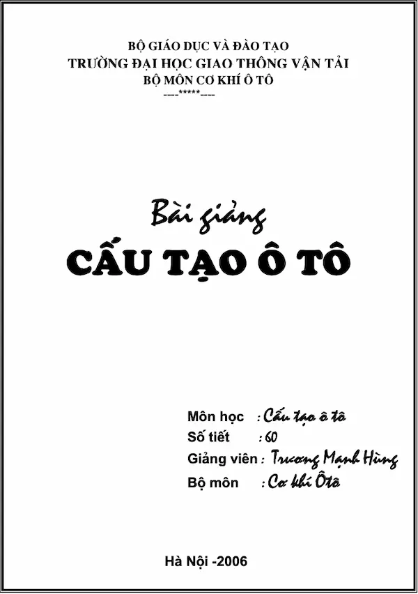 Bài giảng cấu tạo ô tô