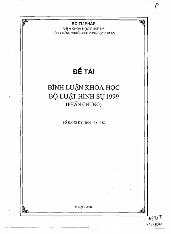 Đề Tài – Bình Luận Khoa Học Bộ Luật Hình Sự – Tập 1