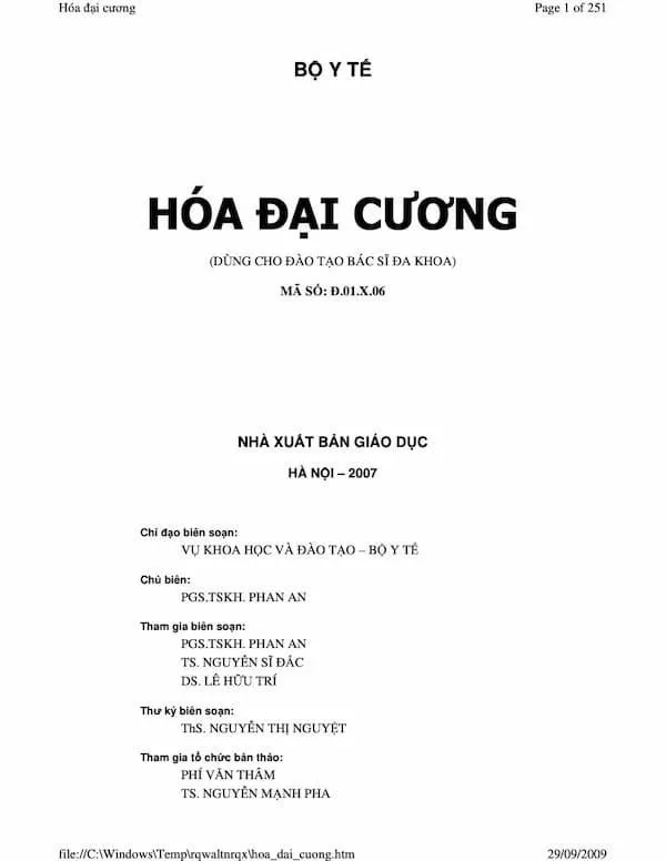 Hóa đại cương – Chuyên nghành Y