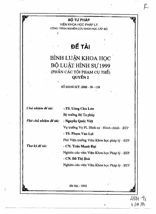 Đề Tài – Bình Luận Khoa Học Bộ Luật Hình Sự – Tập 2