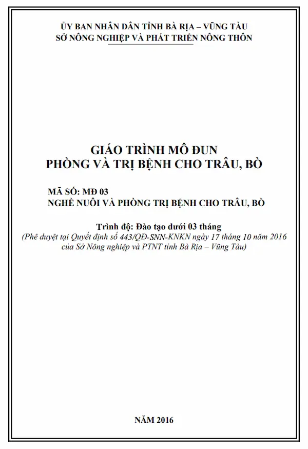 Giáo trình mô đun phòng và trị bệnh cho trâu, bò