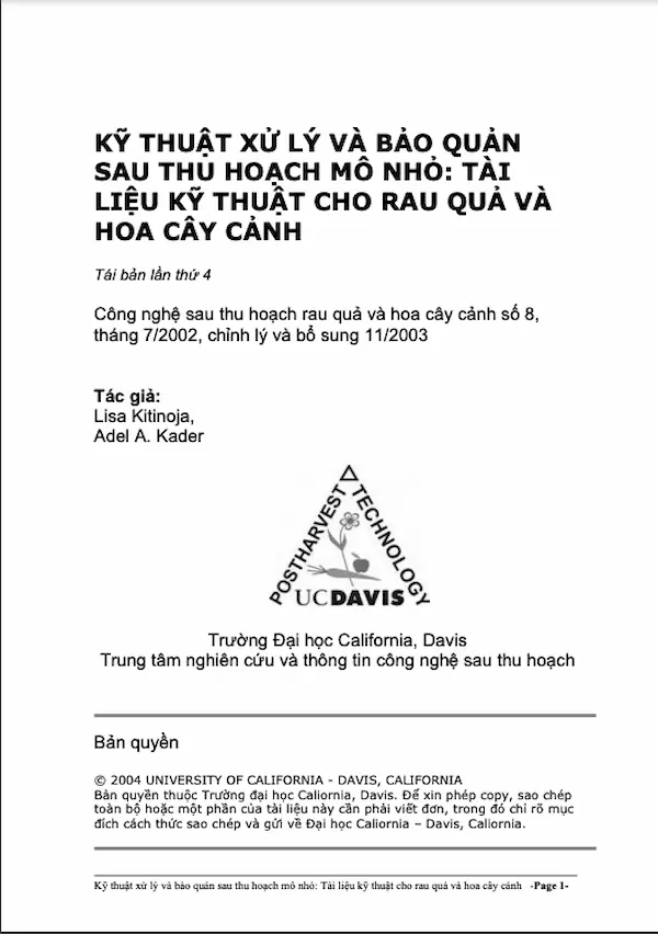 Kỹ thuật xử lý và bảo quản sau thu hoạch mô nhỏ : Tài liệu kỹ thuật cho rau quả và hoa cây cảnh